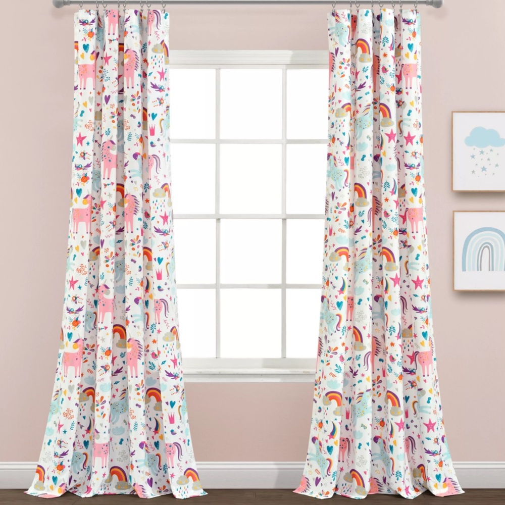 Colorful Unicorn and Rainbow Curtain